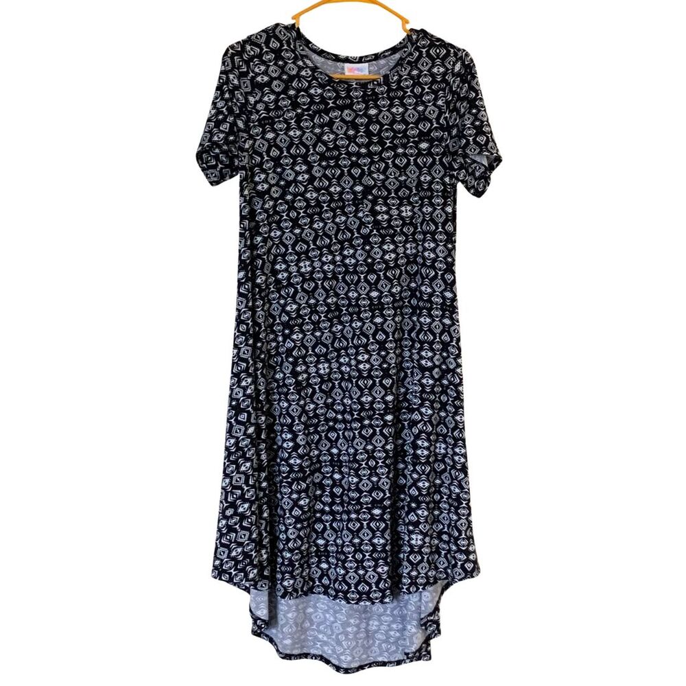 LuLaRoe Black & White Geometric Print High-Low Hem Dress XS Relaxed Fit